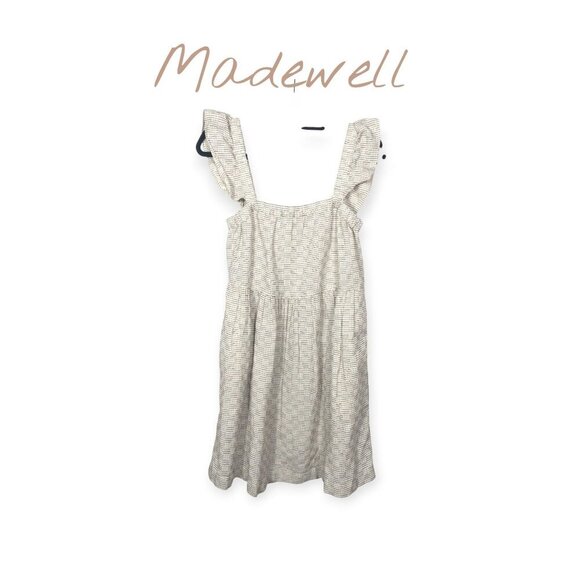 Madewell Cream Flutter-Sleeve Square-Neck Mini Dress in Striped Jacquard SZ S - Picture 1 of 7
